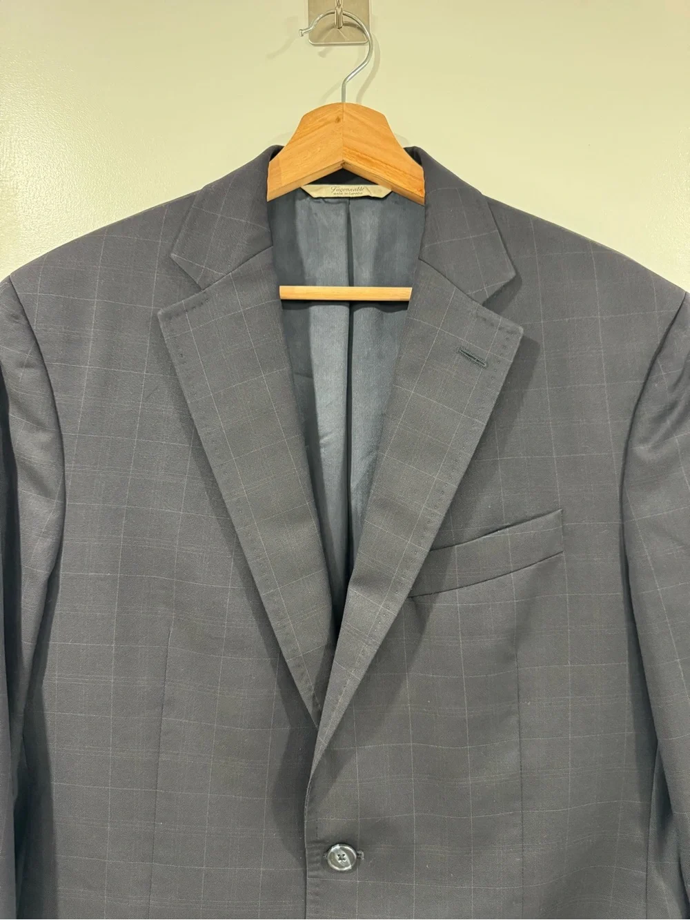 Faconnable Men's Navy Windowpane Two-Button Blazer Size 40R